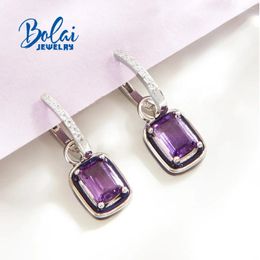 Dangle Earrings 925 Sterling Silver Amethyst Earring Blue Enamel Oct5 7mm Natural Gemstone Fine Jewellery For Girls Fashion Look Nice Gift