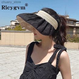 Visors Summer Women Sun Hat Fashion Wide Brim Empty Top Scallop Cap Outdoor Picnic Beach UV Protection Sun Visors Female Crochet Bonnet Y240417