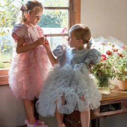 Fashion Baby Girl Princess Dress Bubble sleeved TUTU Vestido Child Mesh Puffy Gauze Skirt Kids Wedding Birthday Baby Dress 1-12Y 240424
