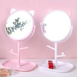 2024 Cute Cat Ear Makeup Mirror With Jewellery Rack Holder 360° Rotation Table Countertop Base Use for Bathroom Desk Cosmetic Mirrorsfor Jewellery rack holder