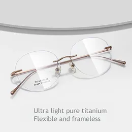 Sunglasses Frames Ultra Light Retro Round Pure Titanium Frameless Women's Eyeglass Frame Fashionable Circular Optical Prescription Glasses