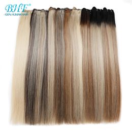 BHF 100% Human Hair Weaves Straight Russian Remy Natural Weft 1piece 100g Black Brown Blonde Color 240402