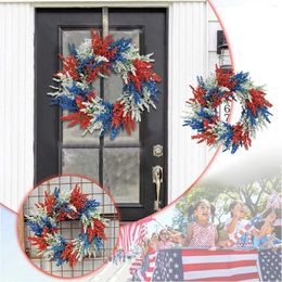 Decorative Flowers Patriotic Wreath 4th Of July Memorial Day Front Door Red White And Blue Summer Flag Window Suction Cups