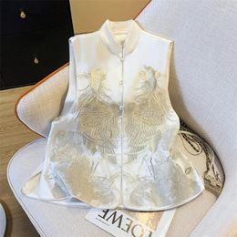 Women's Vests Vintage Chinese Style Vest Coat Buckle Embroidered Spring National Fashion Waistcoat Jacket Sleeveless Tops Female