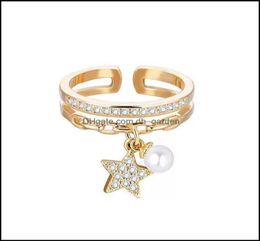 Band Rings Jewelry Gold Sier Color Ring For Women Classic Adjustable Size Plus Imitation Pearl Cz Star Pendant Elegant Aessories 29901014