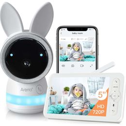 ARENTI Video Baby Monitor with 2K Ultra HD Camera, Night Vision, Lullabies, Cry Detection, Motion Detection, Temp & Humidity Sensor, 5" Color Display, WiFi Enabled