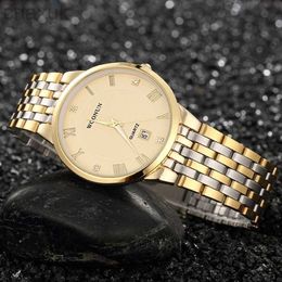 Wristwatches 2020 WOONUN Top Brand Luxury Men Watches Full Steel Diamond Quartz For Dress Gold Watch Man relojes hombre d240417