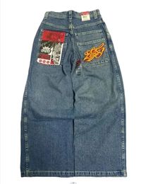 JNCO Jeans Y2K Harajuku Hip Hop Letter Embroidered Vintage Baggy Denim Pants Mens Goth High Waist Wide Trousers 240403