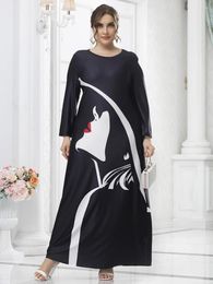 Plus Size Dresses Dress For Woman 2024 Autumn Winter Long Sleeve Print Casual Black Maxi