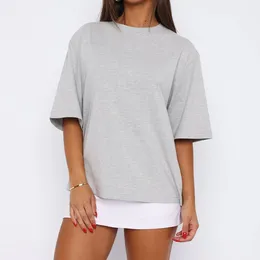 Women's T Shirts 2024 Summer Round Neck Short Sleeve T-Shirts Fashion Ladies Solid Colour Casual Loose Tops