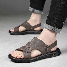 Sandals Leather Men Summer Shoes Breathable Beach Handmade Lightweight Outdoor Hollow Out Flats
