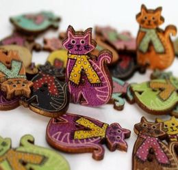 WB21 whole 100pcs Mixcolor Color cat painted Wodden buttons two holes wood Button decorative button Sewing Crafts Garment Acc4672781