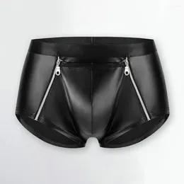 Men's Shorts Men Sexy Double Zipper Underwear Elastic Mid-rise Bulge Pouch Panties Smooth Matte Slim Fit Clubwear