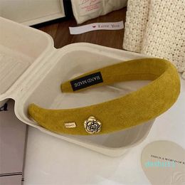 golden camellia flower coffee color suede hair band retro fashion headband hair accessories for women