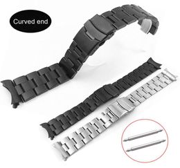 Curved Ends 18mm 20mm 22mm Solid Stainless Steel Watch Band Link Bracelet Wrist Watchband Men Replacement Watch Strap with Pins 227405705