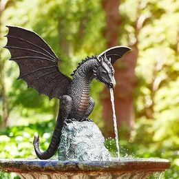 Fountain Spray Dragon Water Feature Gothic Garden Statue Resin Sculpture For Home Outdoor Decoration Statue Dragon 240411