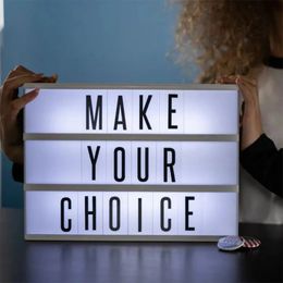 Cinematic LED Light Box for Home Decor Message Sign with 96 Black Letters Cards USB or AA Battery Powered A4 A5 A6 Size 240318