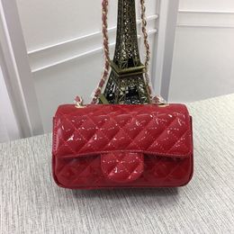 High Quality Lady 1116 designer bag Real Leather varnish mini plaid gold/silver Chains boy Messenger Bag hobo bag crossbody flap Women purse tote bag wallet X73 red