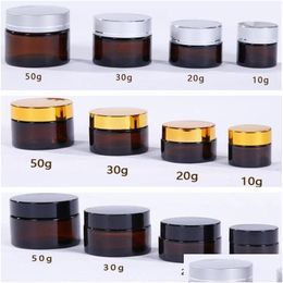 Packing Bottles Wholesale 5G 10G 15G 20G 30G 50G Amber Brown Glass Bottle Face Cream Jar Refillable Cosmetic Makeup Storage Container Dhpfo