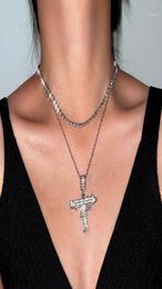 Chains Shiny Multilayer Rhinestone UZI Gun Pendant Necklaces For Women Crystal Tennis Chain Choker Necklace Punk Hip Hop Jewellery 8556398