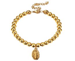 New Fashion Stainless Steel Round Virgin Mary Charm Bracelets For Women Gold Silver Color Rosary Beads Virgin Mary Bracelet Cathol4444980