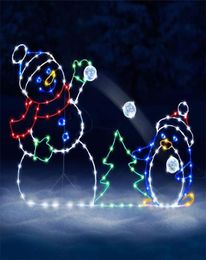 Christmas Decorations Fun Animated Snowball Fight Active Light String Frame Decor Holiday Party Outdoor Garden Snow Glowing Decora7480090