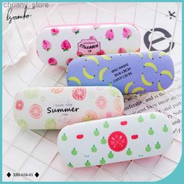 Sunglasses Cases Lymouko 8 Color New Design Cute Cartoon Fresh Fruit PU Leather Glasses Case Metal Pressure-proof Eyewear Glasses Box Y240416