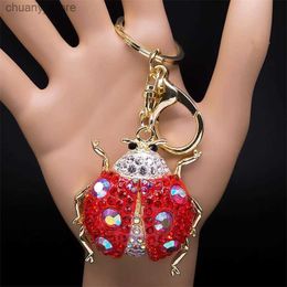 Keychains Lanyards Lovely Ladybird Insect Keyring for Women Men Metal Red Rhinestone Lady Beetles Bag Charm Keychain Gifts Jewelry llavero K9058S01 Y240417