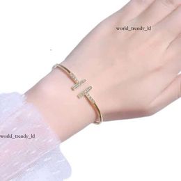 Designer High Quality Luxury Fashion Bracelet Double T Female Electroplating Rose Gold White Fritillaria Full Diamond Shaped Live Broadcast Tiffanyjewelry 486