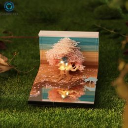 Calendar 3D Notepad Sakura Temple Calendar Art 3D Memo Pad Sticky Notes Block Notes Decor Year Gifts 240410