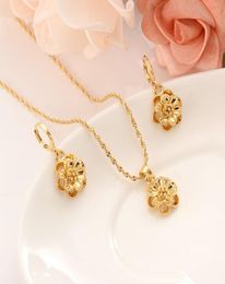 women Jewelry set cute 18 K Solid Gold GF rose Pendant flower NecklacesEarrings Europe Wedding girl Gift affection6905425