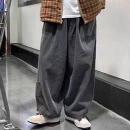 Men's Jeans Mens Pants 1 Pc Black Casual Cotton Blend Japanese Harajuku Loose Wide Leg Cargo Multi-pocket Comfy
