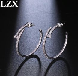 LZX New Trendy Big Round Loop Earring White Gold Colour Luxury Cubic Zirconia Paved Hoop Earrings For Women Fashion Jewelry7272794