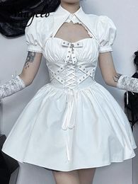 Casual Dresses Yangelo Mall Gothic Corns Webbing Sexy Sling Dress Women Punk Aesthetic Cake Skirt E Girl Fairy Grunge