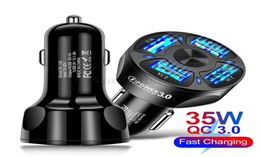 4 USB Car Charger QC 30 PC Retardant Material Stable Current Output LED Light One 4in1 Auto Mobile Phones Fast Charging Adapter9578144