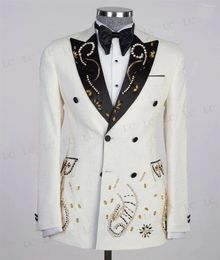 Men's Suits Luxury Metallic Embroidered Men Elegant Groom Wedding Tuxedos Dresswear Dinner Party 2 Pieces Sets Male Prom Blazers