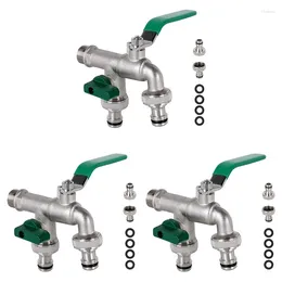 Kitchen Faucets 3Set 1/2 Inch Double Outlet Tap Rust And Frost Protection Brass Faucet With Connexion Hose Nozzle