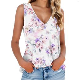 Women's Tanks Fashion Summer V Neck Tank Top Lightweight Sleeveless Print Female Clothing Camisas E Blusas Mujer