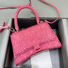 Top quality Inlaid rhinestone hourglass tote Designer bag for Woman leather crossbody handbag Silver diamond bag Luxury crystal shoulder satchel Mans clutch Bags