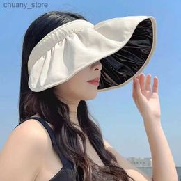 Visors New Summer Shell Hat Fashion Versatile Empty Top Hat Sun Protection and UV Protection Hat Sports Sun Hat Y240417