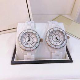 Famous Women Number Quartz Watches White Ceramic Calendar Wristwatch 12-series Clock Geometric Square Diamond Dial Date Watch Waterproof 33mm