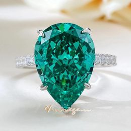 Cluster Rings Vinregem 10 14 MM Pear Cut Emerald Gemstone Classic 925 Sterling Silver Women Ring Fine Jewellery Wedding Party Gifts Wholesale