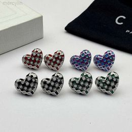 Designer Celiene Jewelry Celins Saijia Celis New Chessboard Pattern Love Earrings for Women in Forest Department Academy Fairy Versatile Peach Heart Silver Needle