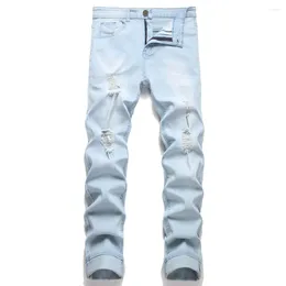 Men's Jeans Street HipHop Holes Beggar Good Quality Men Distressed Slim Casual Pencil Denim Pants