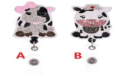 Cute Key Ring Animal COW Rhinestone Retractable ID Holder For Nurse Name Accessories Badge Reel With Alligator Clip3316544