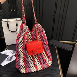 Womens Vintage 2IN1 Classic Diamond Lattice Dream Catcher Tweed Knitted Mesh Shoulder Bag Large Capacity Shopping Luggage With Mini Coin Flap Quilted Purse 32x34cm