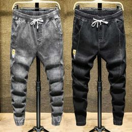 Men's Jeans Spring Autumn New Denim Mens Elastic Waist Loose Students Teenagers Cowboy Streetwear Harem Leg Long Track Pants Men d240417