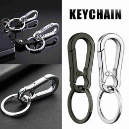 Keychains Lanyards Zinc Alloy Car Key Chain Anti-Lost Keychain With KeyRing Simple Gourd Buckle Carabiner Keychain Auto Waist Belt Clip Holder d240417