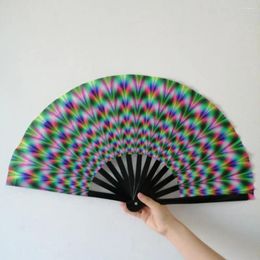 Decorative Figurines Elegant Folding Fan Colourful Uv Fluorescent For Carnival Dance Party Weddings Portable Bamboo Bone Stage