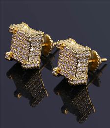 Fashion Screw back CZ Earrings Stud Men Brand Designer Hiphop Jewelry Gold Silver Zircon Pierced Ear Stud Jewellry Whole gift3436914